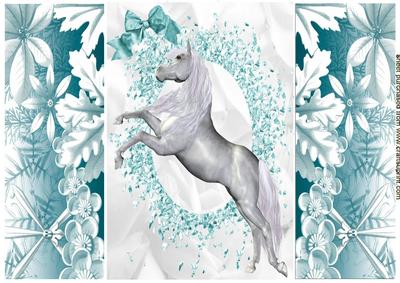Gorgeous White Horse, with Floral Gatefold
