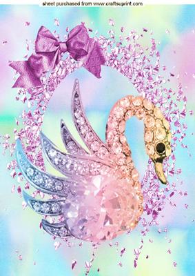 Beautiful Diamonte Rainbow Swan, A4 Topper