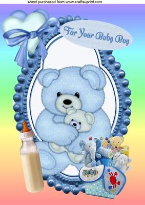 Blue Teddy for a Baby Boy, A4 Topper
