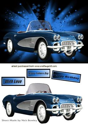 Blue Sports Car on Blue Abstract Background