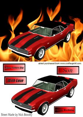 Red Sports Car on Flame Background