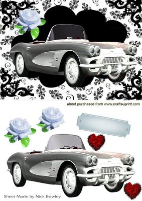 Ladies Silver Sports Car, with White Rose