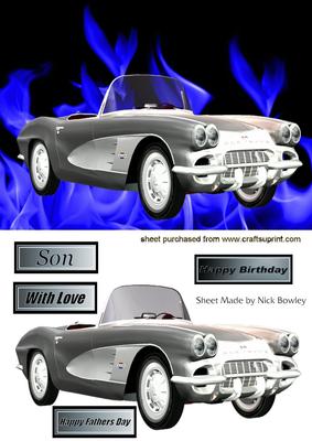 Silver Car on Blue Flame Background
