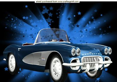 Blue Sports Car on Blue Abstract Background A4 Topper