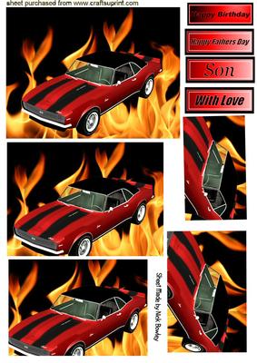 Red Sports Car on Flames, Pyramids