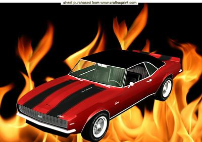 Red Sports Car on Flame Background A4 Topper