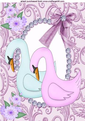 Pink Swans in Diamond Frame, A4 Topper