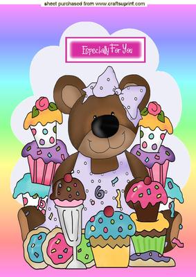 Teddy with Lots of Yummy Cupcakes, A4 Topper