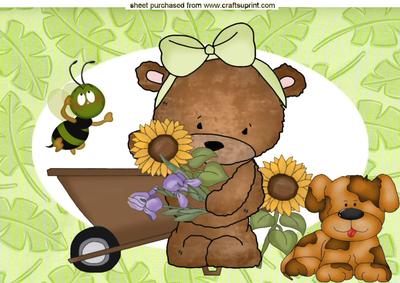 Gardening Teddy & Puppy A4 Topper
