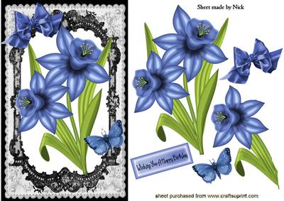 Blue Daffodil, with Bow & Butterflies