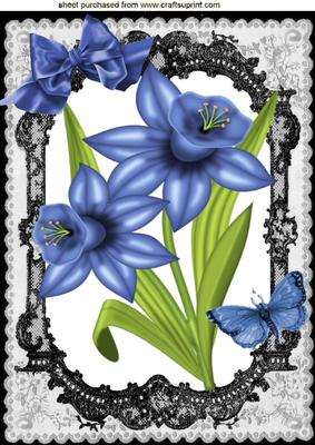 Blue Daffodil, with Bow & Butterflies, A4 Topper
