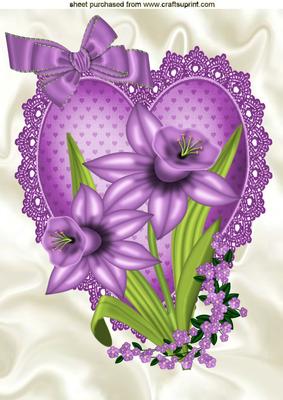 Purple Daffodils on Lace Purple Heart A4 Topper