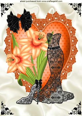 Black Lace Dress, with Orange Daffodils, A4 Topper