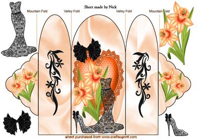 Black Lace Dress, with Orange Daffodils, Trifolds