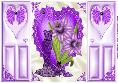 Purple Lace Dress, with Purple Daffodils & Heart, Gatefold
