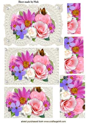 Pink Shades of Spring Flowers, on Ecru Lace, Pyramids