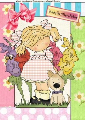 Little Girl with Puppy & Flowers, A4 Topper