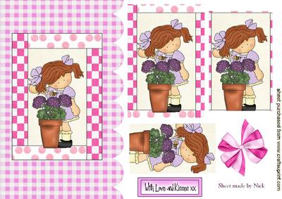 Little Girl with Flowers, Scalloped Edge & Pyramids