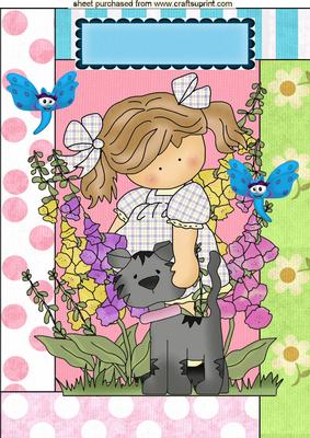Little Girl with Puppy, and Cute Butterfly, A4 Topper
