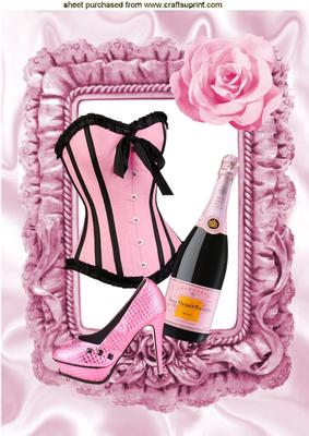Gorgeous Pink Basque, & Champagne, A4 Topper