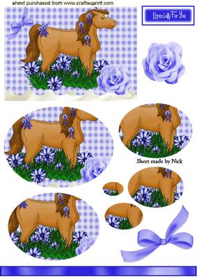 Pretty Horse with Blue Rose, Oval Pyramids