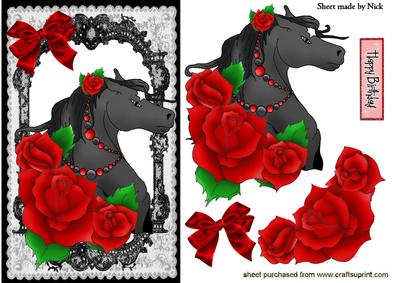 Pretty Horses Head with Red Roses