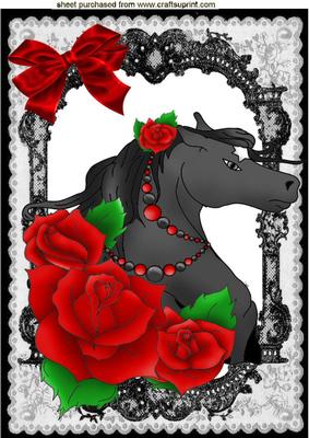 Pretty Horses Head with Red Roses A4 Topper