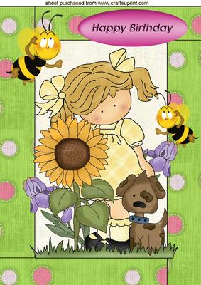 Little Girl with Big Sunflower & Puppy, A4 Topper
