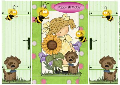 Little Girl with Big Sunflower & Puppy, Gatefold