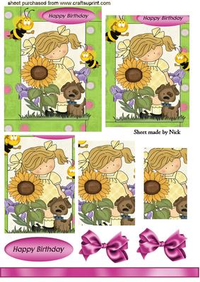 Little Girl with Big Sunflower & Puppy, Pyramids
