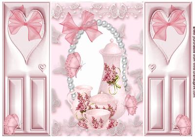 Pretty Pink Teaset with Flowers & Butterflies, Gatefold
