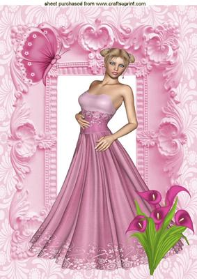 Pretty Lady in Pink Gown with Butterflies A4 Topper