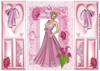 Pretty Lady in Pink Gown & Butterflies, Gatefold