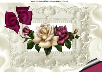 Beautiful Pink Roses in Ornate Frame, A4 Topper