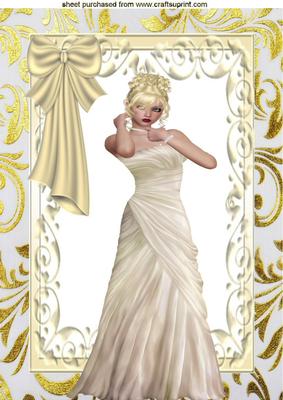 Pretty Lady in White Dress in Gold Ornate Frame, A4 Topper