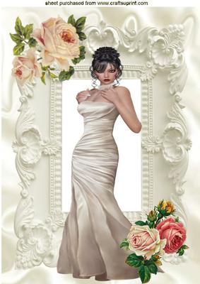 Elegant Lady in White Gown with Corner Roses, A4 Topper