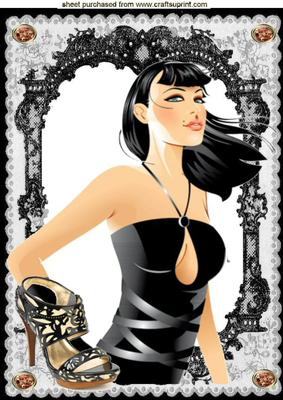 Classy Lady in Black Lace Frame, A4 Topper