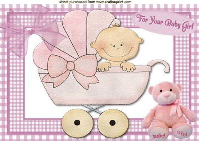 Baby Pink, in a Pram, A4 Topper