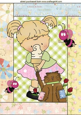 Little Girl with Yummy Ice Cream & Bumble Bees A4 Topper