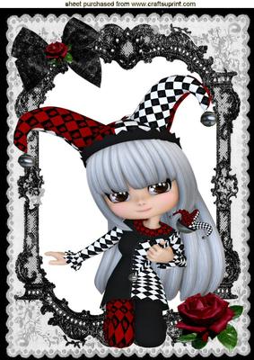 Cute Jester Girl in Black Lace Frame, A4 Topper