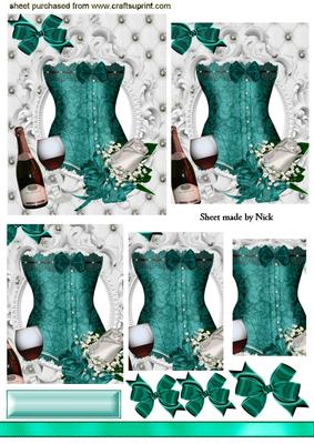Pretty Aqua Basque, with Rose, Pyramids