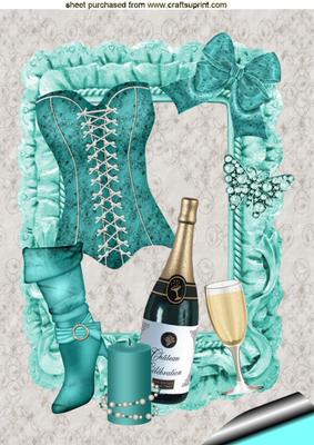 Gorgeous Basque in Turquiose, with Champagne, A4 Topper