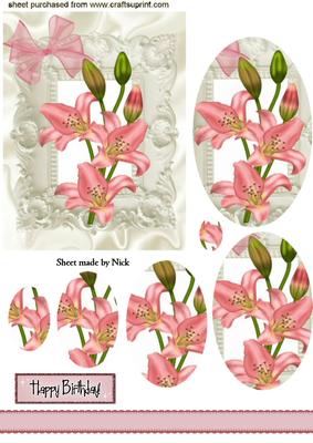 Pink Lily in Ornate Frame, Oval Pyramids