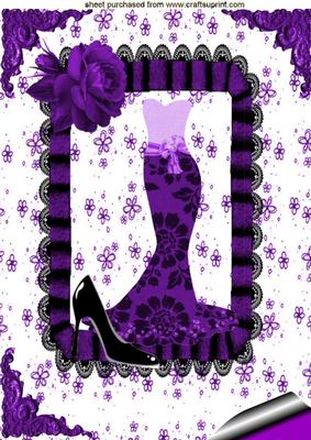Purple Evening Dress in Ribbon & Lace Frame, A4 Topper