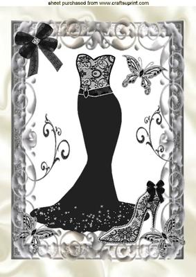 Black Evening Dress in Silver Ornate Frame, A4 Topper