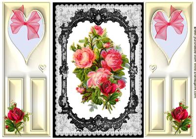 Pretty Red Roses in Black Lace Frame, Gatefold