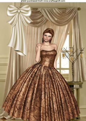 Elegant Lady in Ballgown, with Drapes, A4 Topper