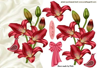 Red Lillies on a Wavy Edge with Little Bird