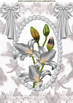 White Lillies in Pearl Frame with Dragonflies A4 Topper