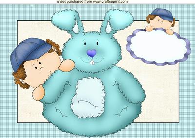 Cutie Little Boy with Roly Bunny, A4 Topper